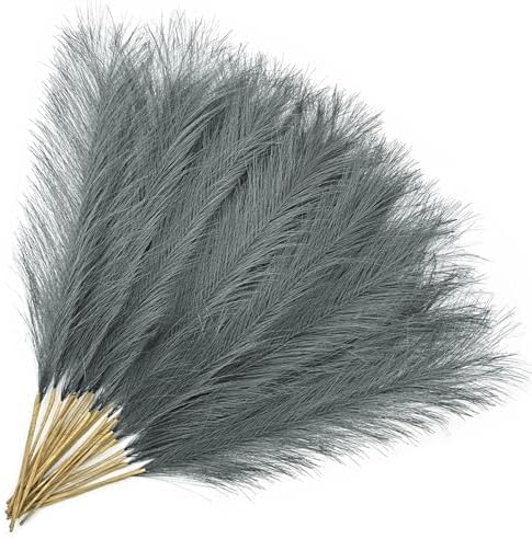 Fake Pampas Grass Artificial Fluffy Reeds Flowers Stem, Grey 18 Inch 30 Pcs by CATTREE