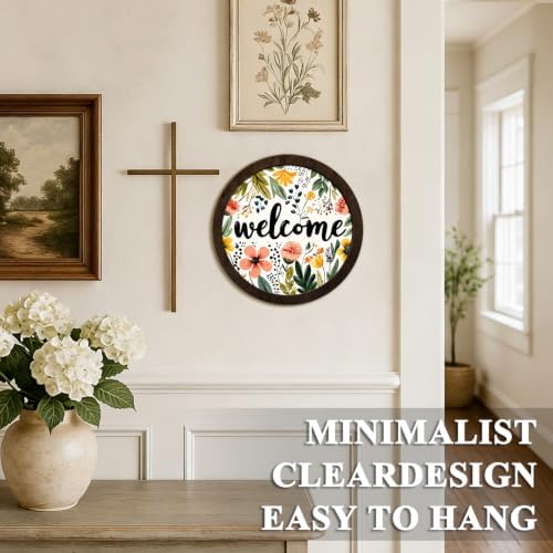 CFFJLHN Farmhouse Floral Welcome Sign Wall Art Round Wooden Decor - Image 5