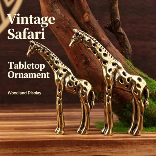 2‑Pack Brass Giraffe Figurines, 2.17" Mini Vintage Metal Giraffe Statue, Safari Style Small Animal Sculpture Ornament for Home Shelf Desk Decor, Collectible Gift - Image 4