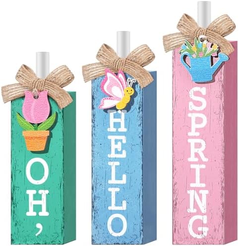 MiniInflat Spring 3 Pcs Table Decor, Wooden Block Sign Tiered Tray by MiniInflat