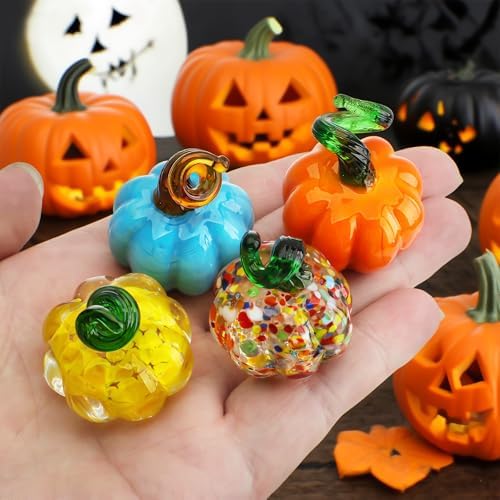 8 Pcs Colorful Blown Glass Pumpkin Figurines Halloween Thanksgiving Decor - Image 4