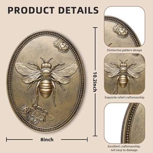 Newinhome Vintage Bee Wall Sculpture, Antique Wall Decor, Hanging Decoration with Embossed Bee Design, Vintage Decoration for Living Room, Bedroom and Hallway, Housewarming Gift - Image 3