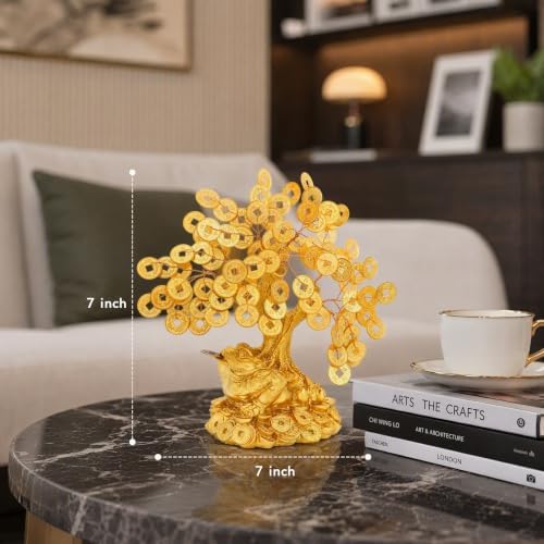 Feng Shui Money Toad Gold Tree (7.8" H x 6.3" W) - Resin Base & Metal Coins - Lucky Wealth Frog Statue for Office Desk, Cash Register, Store Opening & Housewarming Gift - Image 6