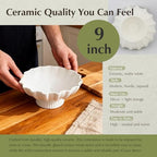 White Pedestal Fruit Bowl for Kitchen Counter, 9-Inch Ceramic Centerpiece Bowl with Fluted Texture, Modern Farmhouse Coffee Table Decor for Dining Table,Entryway Key Bowl, HouseWarming Gift - Image 3