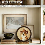 CFFJLHN Western Corgi Wall Art Decor Western Corgi Lovers Gifts Framed Round Wooden Wall Art, Vintage Corgi with Cowboy Hat Wall Decor for Home Bedroom, Living Room, Office, Bathroom, 10x10 Inch - Image 6