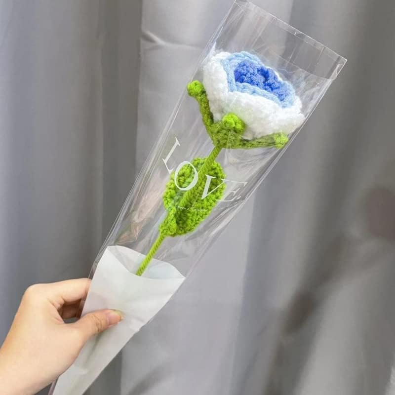 JOONOR 8 Pcs Hand-Woven Roses, Crochet Rose Flower Bouquet, Blue - Image 6