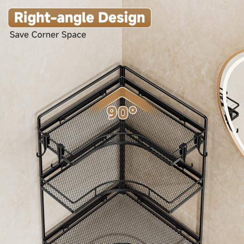 VITVITI 3 Tier Corner Bathroom Counter Organizer, Bathroom Countertop Organizer Storage for Sink, Metal Mesh Makeup Organizer for Vanity Countertop Kitchen with Hooks, Black - Image 2