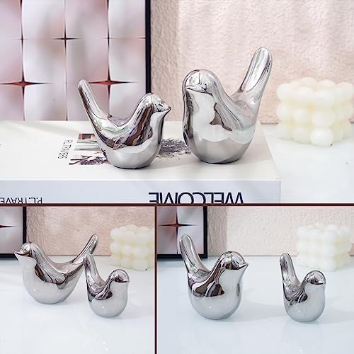 Notakia Silver Bird Figurines Set of 2 Small Bird Statues Home Decor - Image 5