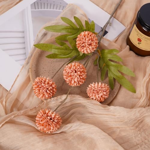 10Pcs 20.5" Artificial Pompon Mum Silk Flower Stems, Fake Chrysanthemum Ball Faux Flowers for Vase, Fall Floral Stems for Indoor Home Decor Wedding Centerpieces, Rose Red (No Vase) - Image 4