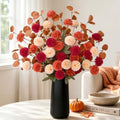 12 Pcs Realistic Fall Flowers Fake Mums with Vase, Full Silk Pompon Bulk by Yastouay