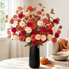 12 Pcs Realistic Fall Flowers Fake Mums with Vase, Full Silk Pompon Bulk by Yastouay