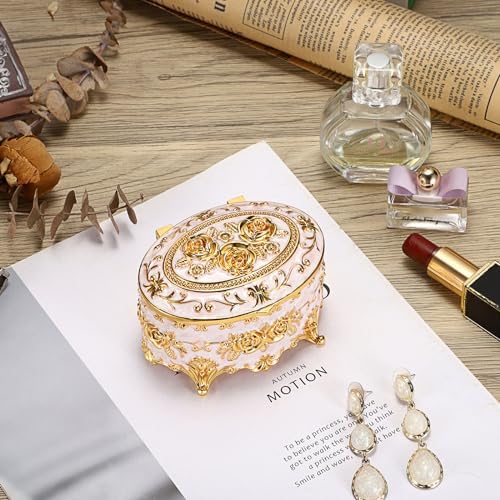 Hipiwe Vintage Metal Jewelry Box - Oval Trinket Organizer Ring Box Case - Image 6