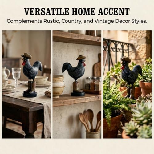 Cowboy Rooster Statue, Farmhouse Kitchen Decor, 11.9 in - Image 5