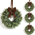 4 Pcs Small Christmas Hanging Wreaths with Artificial Cedar Cypress Pine Greenery Dark Brown Velvet Ribbon Mini Front Door Wreath for Porch Window Cabinet Wall Farmhouse Rustic Christmas Holiday Decor by Unknown