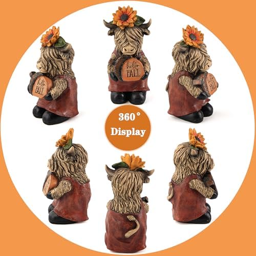 Highland Cow Fall Decor, Rustic Cow Figurine Statue for Autumn Home Decor - Image 6