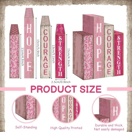 Lineshading 4 Pcs Breast Cancer Awareness Table Decor Pink Wooden Book Sign - Image 2