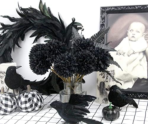 Tinsow 12PCS Halloween Artificial Flowers Black Faux Ball Chrysanthemum - Image 6