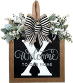Last Name Front Porch Decor,Welcome Sign Front Door Wreath,Porch Decorations Outdoor,26 Letter Wreaths Front Door Hanging,Spring Wreaths for Front Door,Front Door Wreaths for All Seasons Monogram (X) by ELEFOCUS