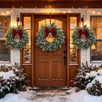 6 Set Christmas Hanging Wreaths Small Snow Flocked Artificial Cedar Wreaths with Red Velvet Ribbon Bronze Bells Mini Faux Greenery Wreath for Front Door Porch Cabinet Window Xmas Holiday Decorations - Image 2