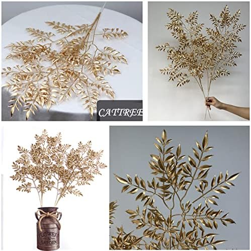 CATTREE Artificial Gold Leaves, Plastic Plants Christmas Decorations 30" Tall Golden 2 Pack, Fake Shrubs Bushes for Indoor Home Table Centerpieces Hotel Hall Party Decor Wedding Planting Filler - Image 6