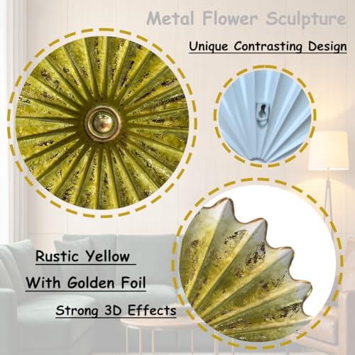 Metal Wall Sculpture, 11.4'' Vintage Yellow Gold Sunburst Wall Art Decor - Image 3