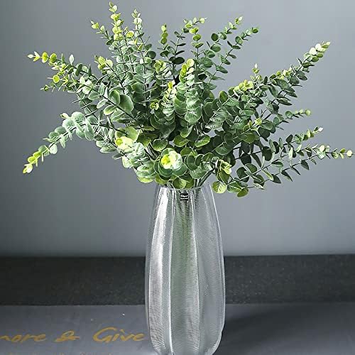 ABAJI 24 PCS Eucalyptus Stems Plastic Vivid Leaf Decorations Artificial Leaves Fake Faux Greenery Plant for Home Office House Table Desk Decor Wedding or Party Vase Forever Live - Image 5