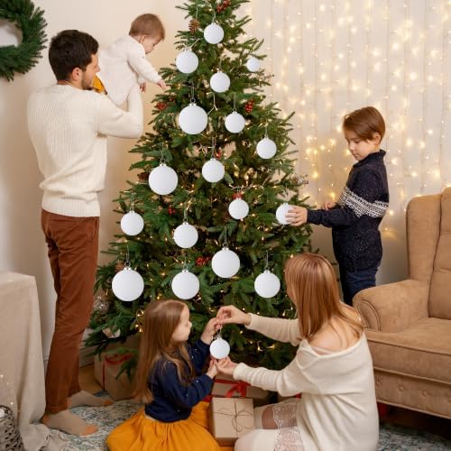 46Pcs Velvet Christmas Ball Ornaments Set - Flocked Shatterproof Christmas Tree Decorations Classic Hanging Ornaments with Rope for Xmas Wreath Holiday Home Decor (Multi-Size, White) - Image 6