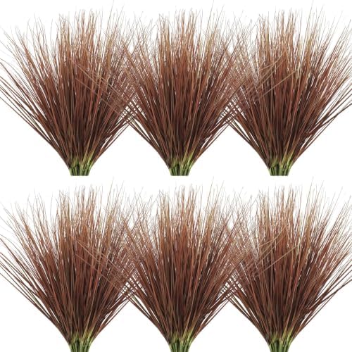 20Pcs Artificial Onion Grass Fake UV Resistant Outdoor Shrubs Plants Flowers Greenery Stems Faux Wheat Grass for Garden Window Box Porch Decor Home Red by Tepaler