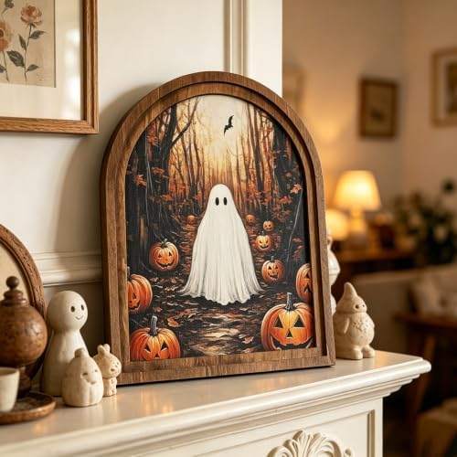 DAZONGE Halloween Wood Framed Arch Sign, Haunted Halloween Ghost Decor - Image 6