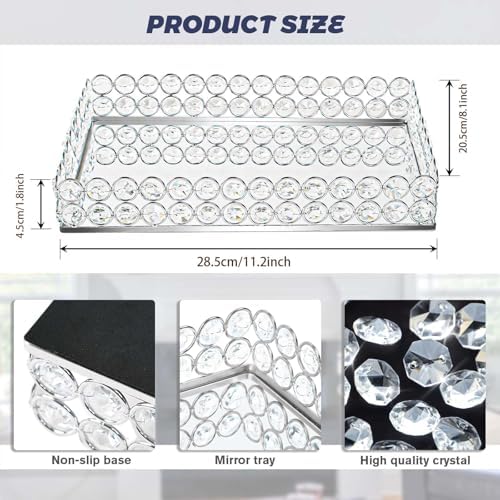2 Pcs Silver Metal Crystal Mirror Tray - 11.2"x8.1" Table Centerpieces Tray, Multi-Functional Display for Flowers/Cupcakes/Jewelry, Vanity Organizer & Wedding Dessert Table Accent - Image 2
