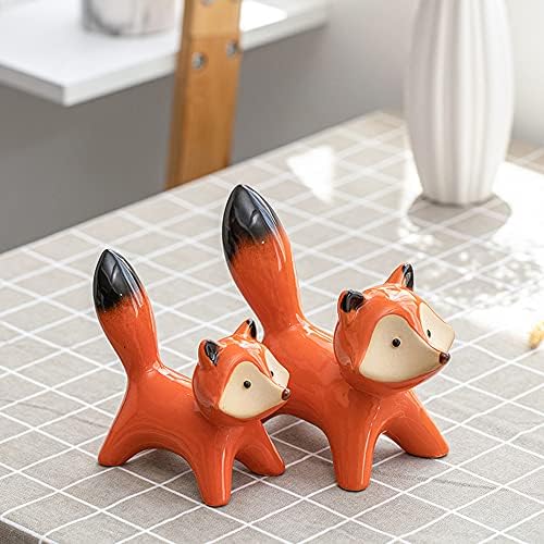 Ceramic Fox Figurines Set of 2, Orange Fox Decor for Home Shelves - Image 6