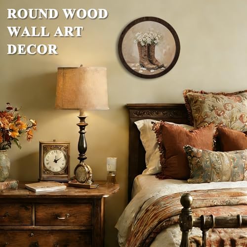 CFFJLHN Western Coastal Cowgirl Wall Art Decor, Western Cottagecore Wildflower Cowgirl Boots Round Hanging Wall Decor for Girls Bedroom Room Dorm Apartment Home, 10x10 Inch - Image 2