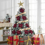 10 Pcs 9.4" Velvet Poinsettia Picks Glitter Artificial Christmas Flower Stems for Xmas Tree Wreath Garland Winter New Year Home Decoration, Burgundy - Image 2