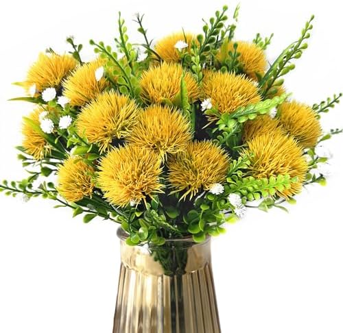 CATTREE Artificial Dandelion Plants, Plastic Flowers Shrubs Bushes Fake Grass Wedding Indoor Outdoor Home Garden Verandah Centerpieces Arrangements Party Decoration Planting Filler - Yellow 4 Pack by CATTREE