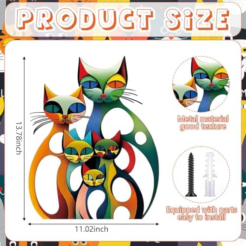 Wesiti Metal Cat Wall Art Decor Colorful Sculptures Mid Century 13.78x11 - Image 2