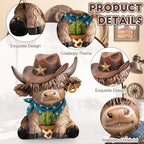 Wesiti 2 Pcs Highland Cow Figurines, Cowboy Western Resin Statue Set - Image 4