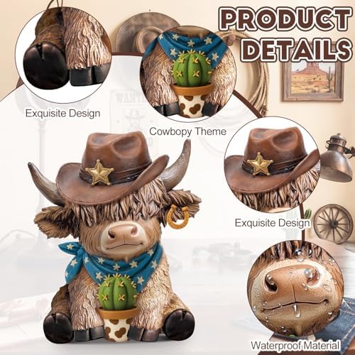 Wesiti 2 Pcs Highland Cow Figurines, Cowboy Western Resin Statue Set - Image 4