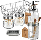 SheeChung Mason Jar Bathroom Accessories Set, Rustic, 6Pcs, Brushed Nickel by SheeChung