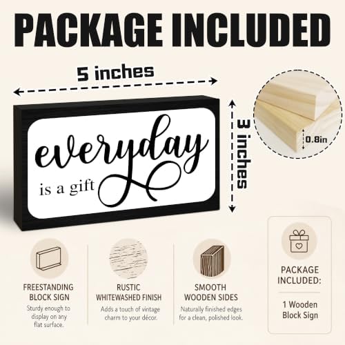 3x5 Inspirational Wooden Block Sign, Everyday Is a Gift, Black - Image 2