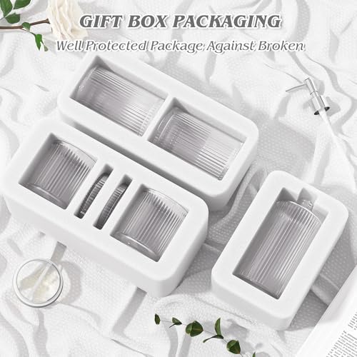 BSSN Glass Bathroom Accessories 5 Pcs, Clear Bathroom Set, Soap Dispenser, Toothbrush Holder Set, Tumber, Qtip Holder Set, Vintage Bathroom Sink Set, Cute Bathroom Decor - Image 6