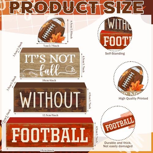 Yuntau 4 Pcs Fall Football Decor Rustic Wooden Blocks Table Centerpiece - Image 2