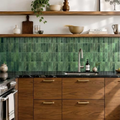 Smart Tiles Peel and Stick backsplash, Stacked Forest Green, 11.43"x9" - Image 2