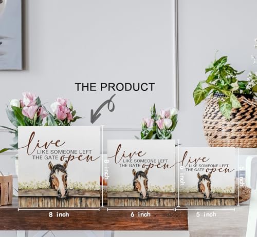 Horse Signs - Farm Cottagecore Animal Office Kitchen Bedroom Decor,Rustic Farmhouse Live like Someone Left the Gate Open Home Decor Wooden Signs,Horse Gifts for Women,8x8 - Image 6