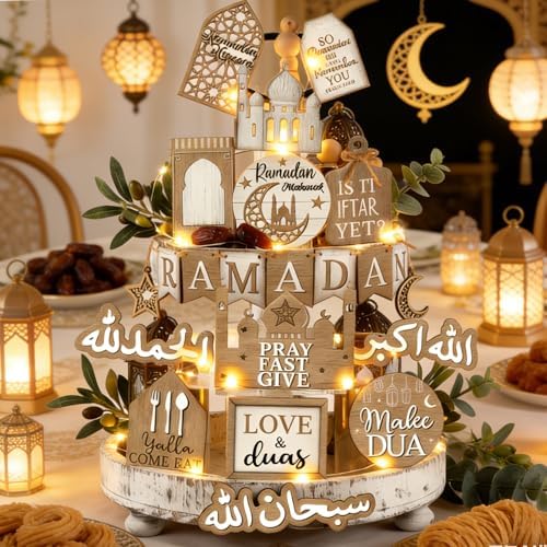 Shellwei 20 Pcs Eid Mubarak Tiered Tray Decor Ramadan Mubarak Table Decor - Image 6