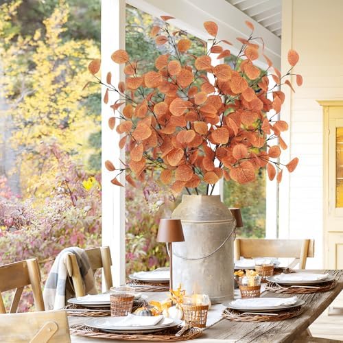4Pcs Artificial Eucalyptus Leaves Stems 33.8‘’ Eucalyptus Branches Fake Poinsettia Flowers Faux Plants for Home Table Fireplace Party Wedding Thanksgiving Décor - Image 2