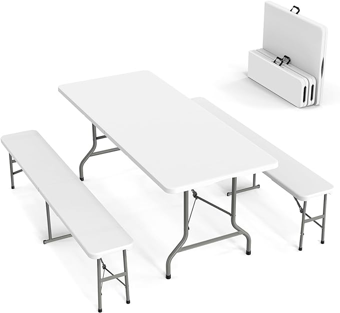 VINGLI Picnic Table Set with 2 Benches, 6 Feet Camping Table Chair Set by VINGLI