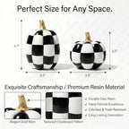 Black and White Checkered Pumpkins with Gold Stem for Halloween Decor - Image 2