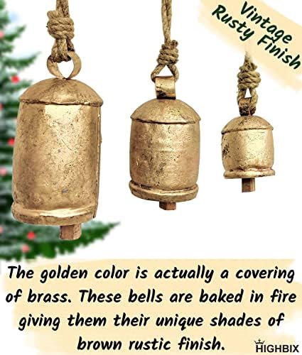 HIGHBIX Set of 3 Giant Harmony Cow Bells Huge Vintage Handmade Rustic Lucky Christmas Hanging XL Bells On Rope (Country Rustic, Large) - Image 5