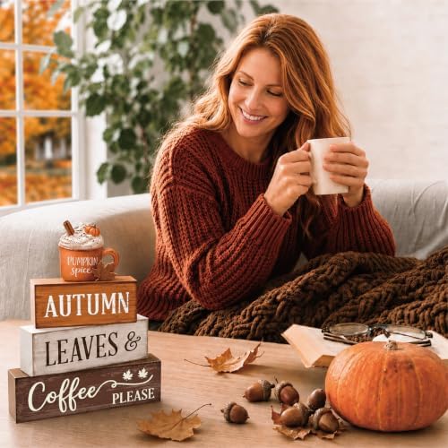 4 Pcs Fall Tiered Tray Decor, Wooden Fall Decorations for Home - Image 7