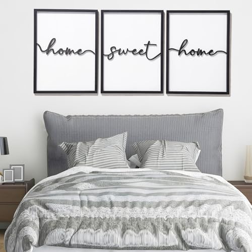 3D Wood Home Sweet Home Wall Art, Modern Home Sweet Home Sign for Large Living Room Wall Decor(Ready to Hang, Set of 3, 12x16 Inch, Framed) - Image 5